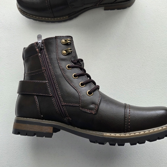 Bruno Marc Men Cap Toe Leather Motorcycle Combat Boots Size 7 Dark Brown - Picture 1 of 12